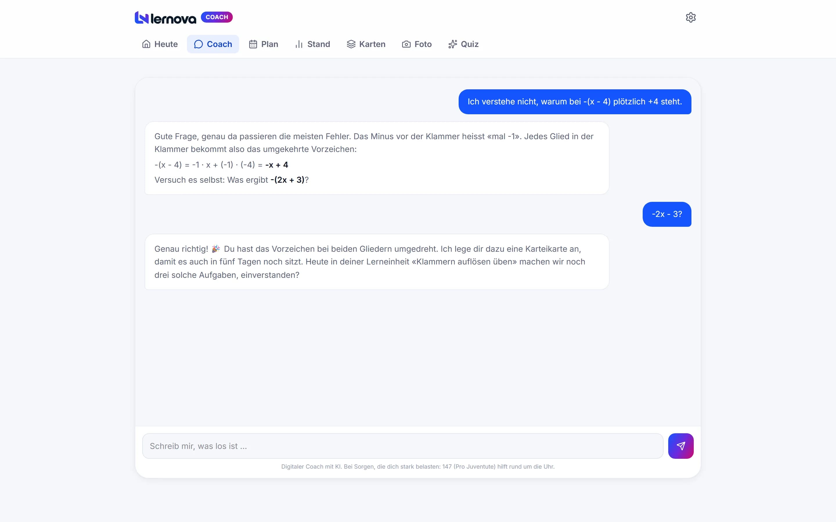 Tutavio Coach: Chat, der zuerst Denkanstösse gibt und dann nachfragt