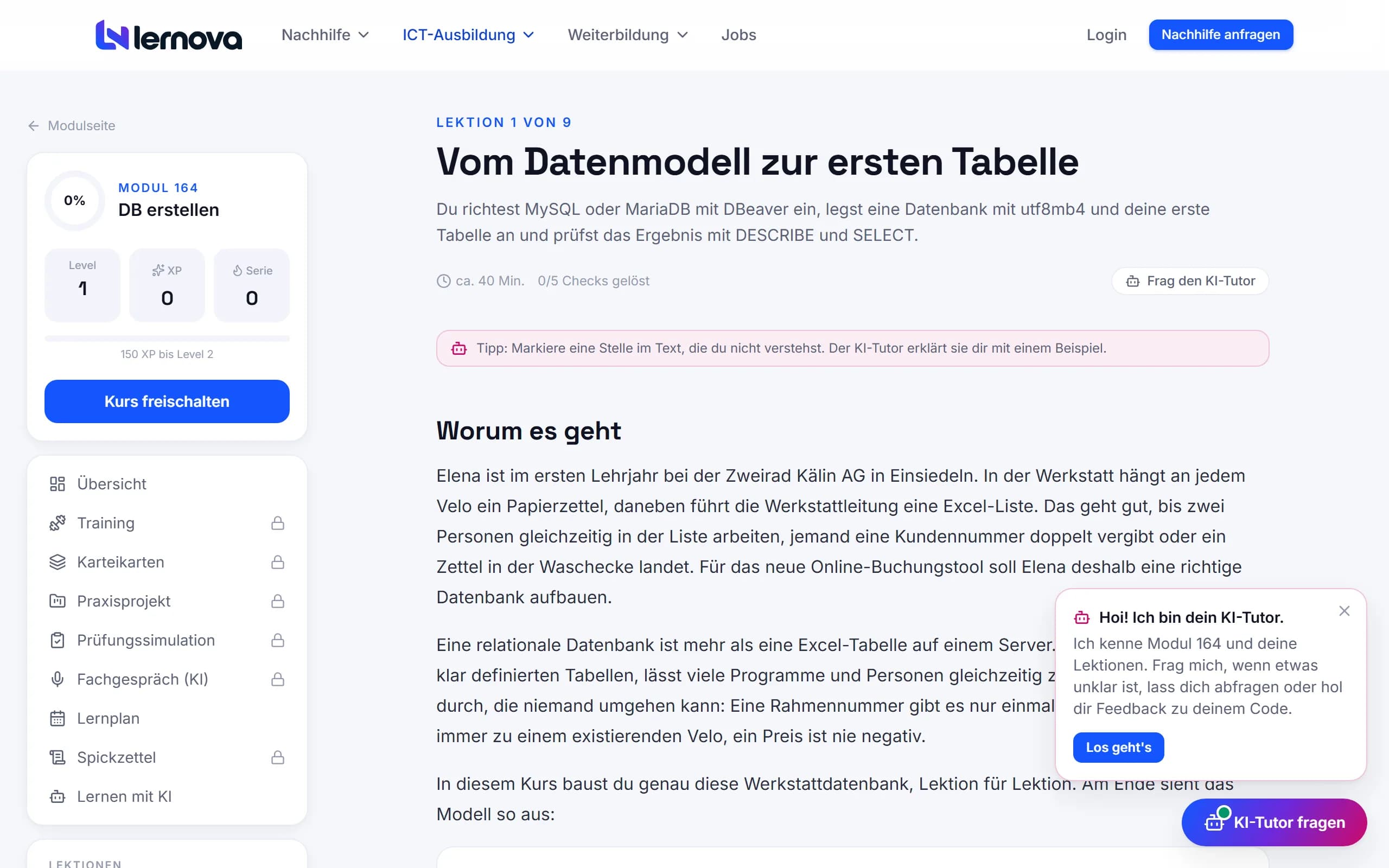 ICT-Lektion mit Erklärung, Übungen und KI-Tutor